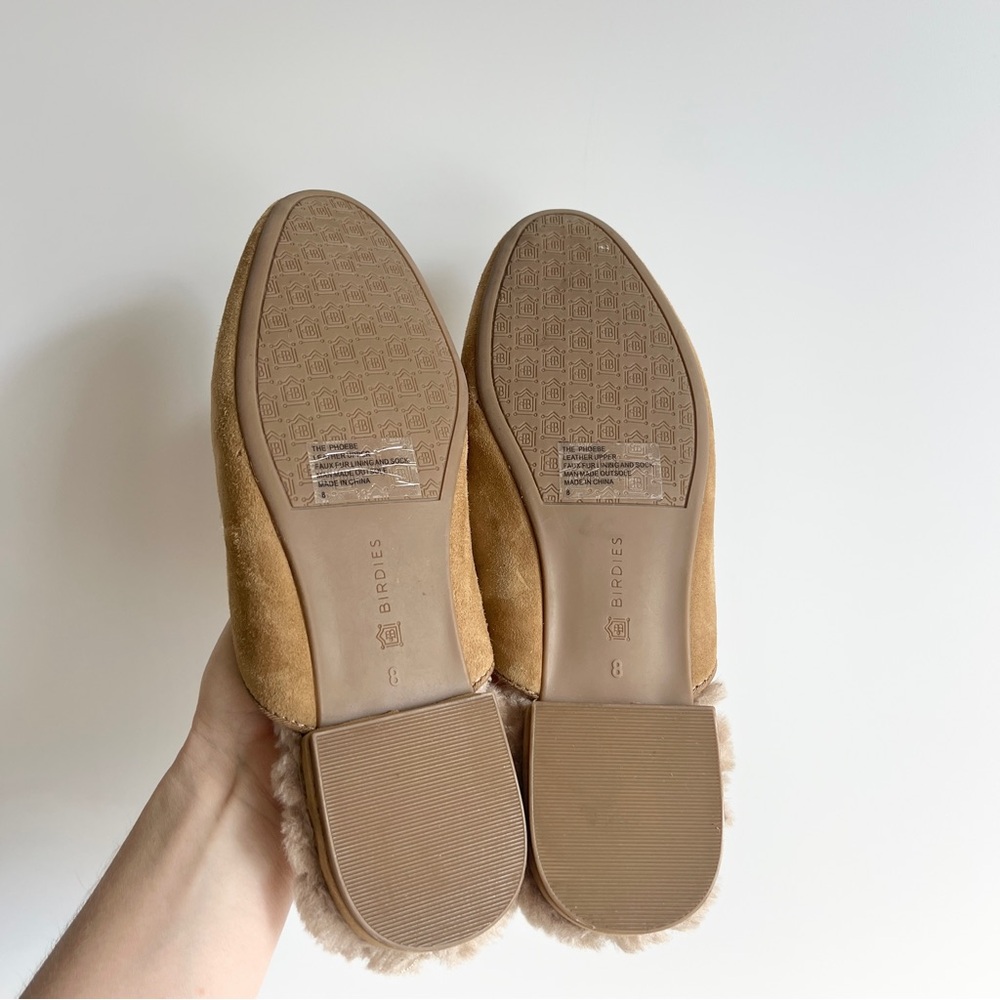 Birdies The Phoebe Mule Slipper Camel Suede Leather Cream Faux Fur Size 8 - Picture 16 of 16
